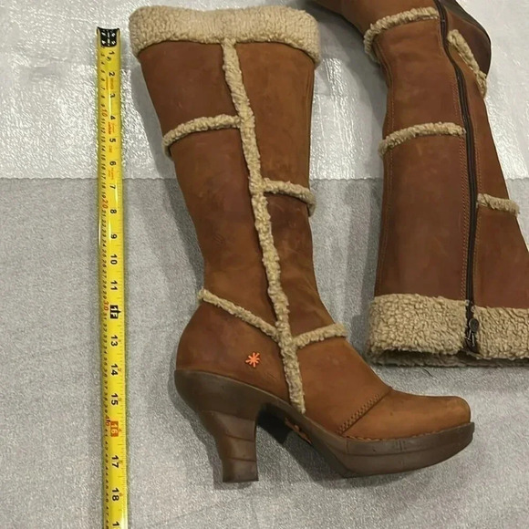 [39/8-8.5]The  Art Company Genuine Mustard Leather MidCalf Wool Heeled Boots - Picture 5 of 14